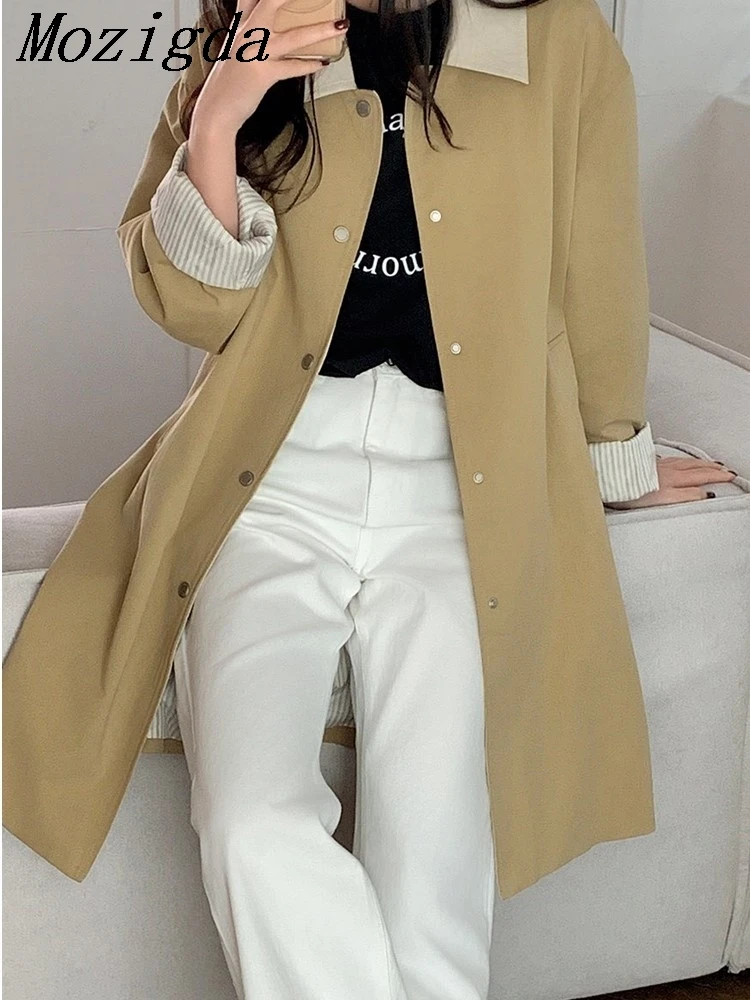 

Autumn Winter Casual Solid Color Women Trench Coat Korean Style Fashion Single Breasted Side Slit Long Coat Ladies Elegant