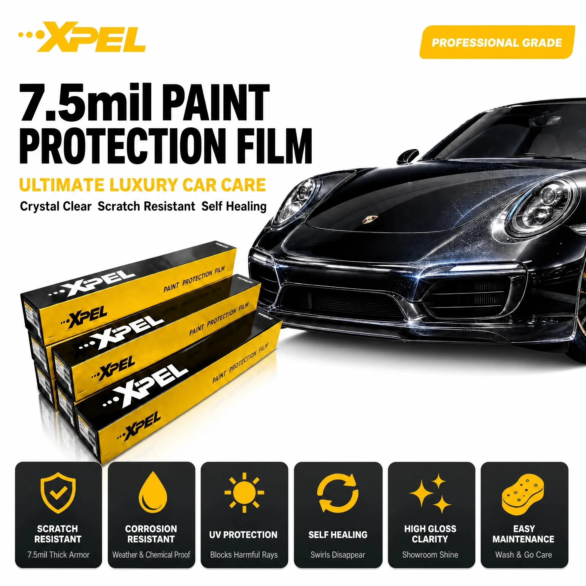 XPEL TPU PPF Car Paint Protection Film 7.5mil Self Healing Anti Scratch Gloss Transparent Auto Wrap Sticker Cover Accessories