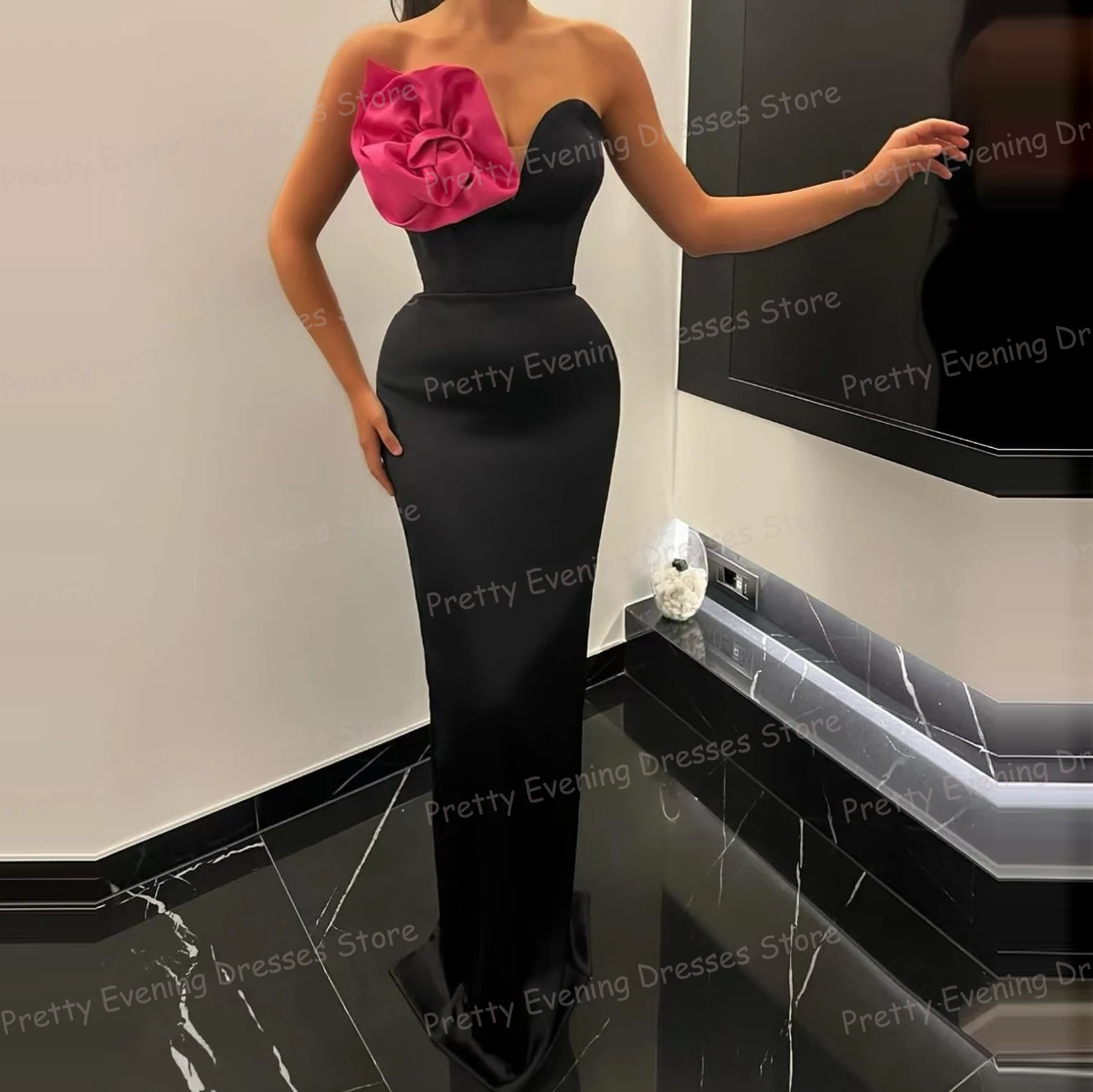 Luxury Black Evening Dresses Sexy Mermaid Woman's 3-D Flowers Fashion Sleeveless Sweetheart Prom Gowns Party Vestidos De Fiesta