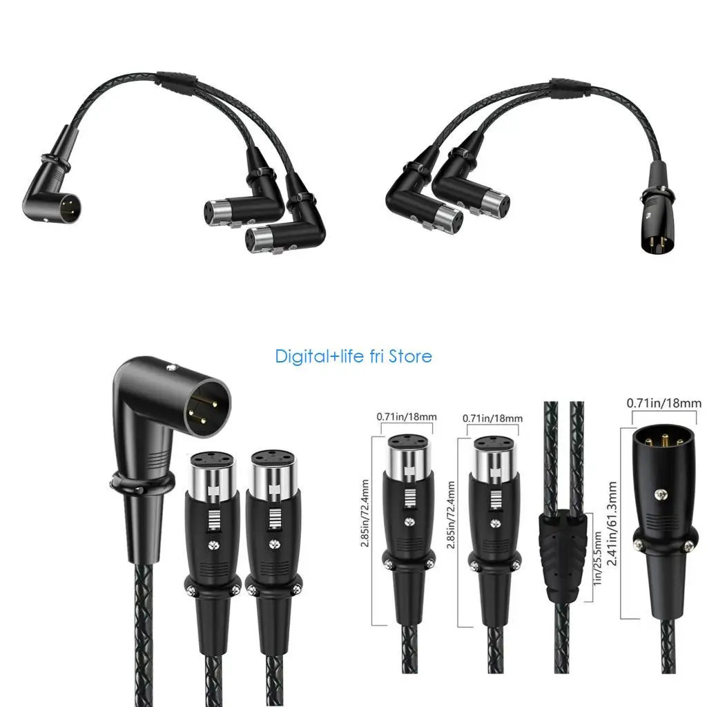 E06D Compactly XLRMale to Double Female Y Adapter 50cm Professional Audios Cable