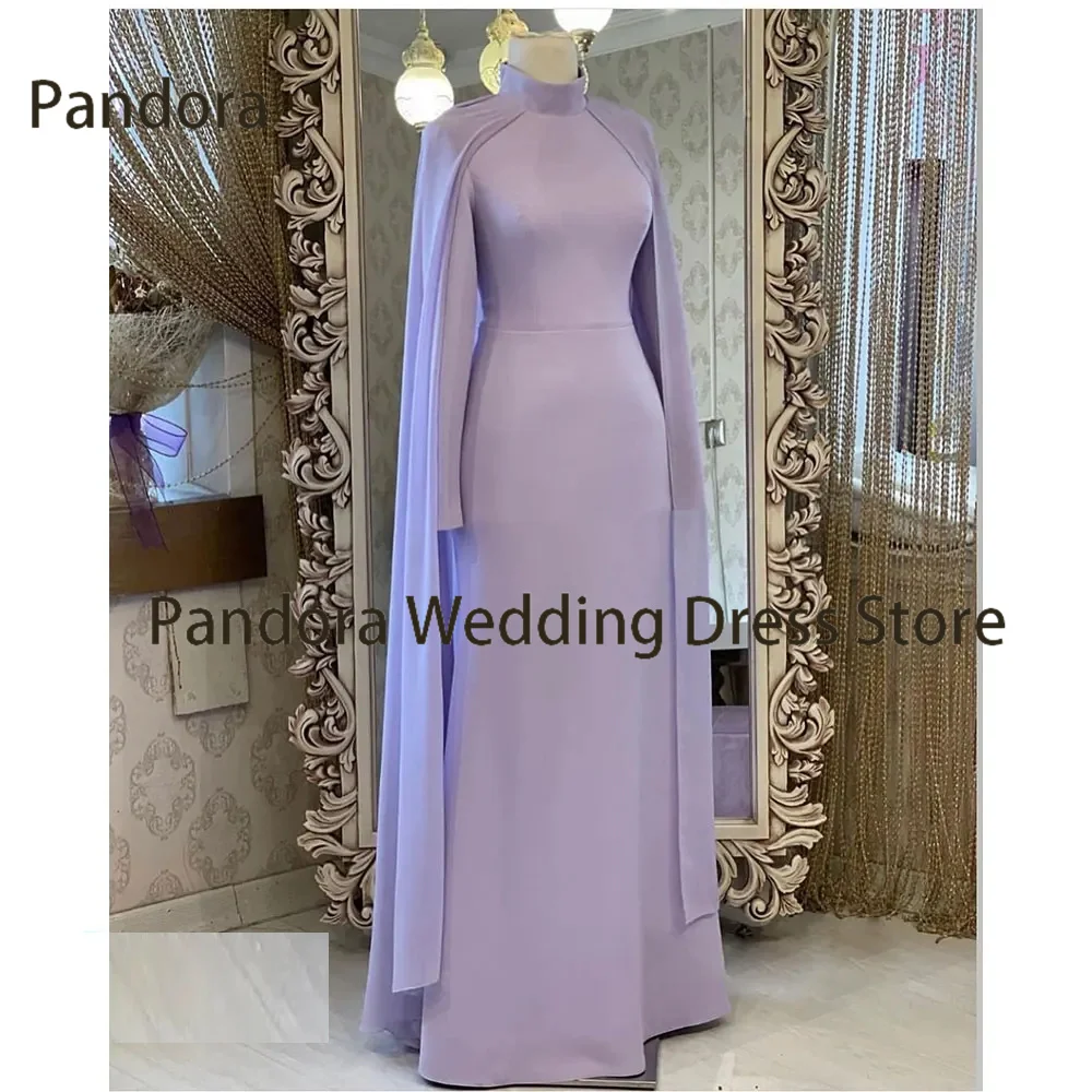 

Pandora Simple purple high-neck floor-length formal evening gown with long sleeves Mermaid Arabian Women's banquet party dress