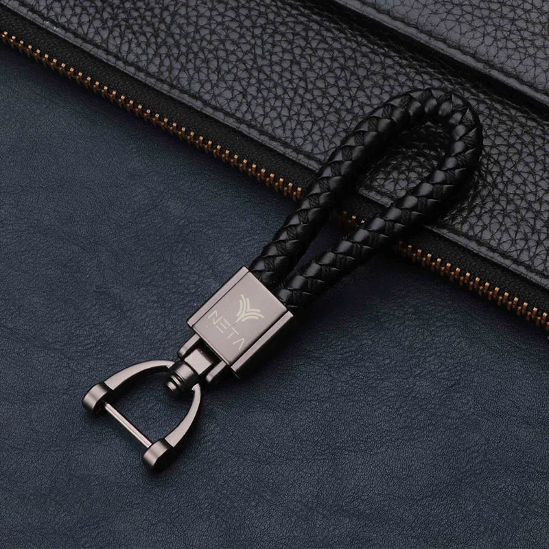 Genuine Leather Lanyard Keychain Men Women Square Car Key Ring Holder For NETA V Nezha X U Nezha S NO1 E-TAKE AYA Accessories