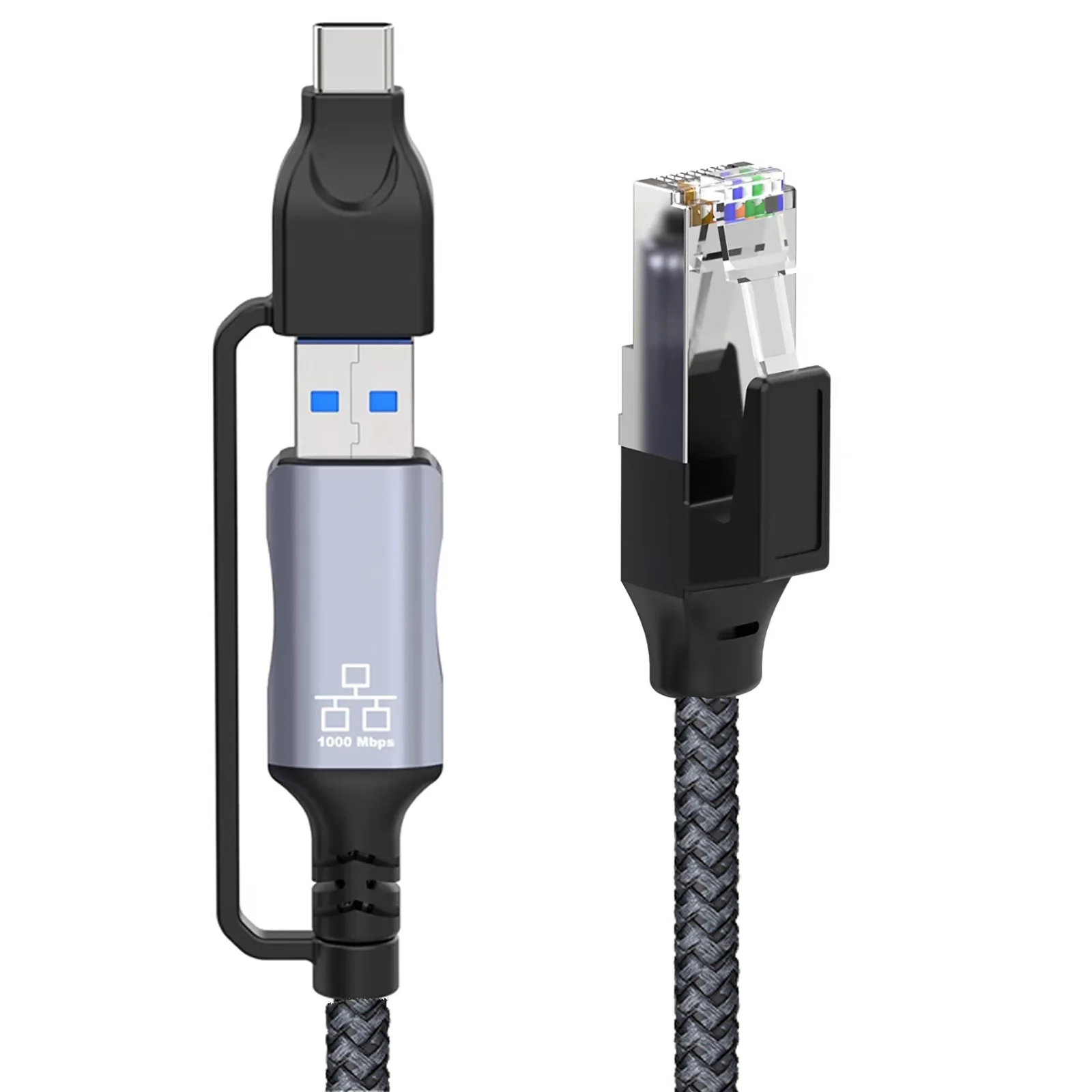 

1.8m USB Type-C To RJ45 Cord Directly Connected USB+Type C Ethernet Adapter Cord Compatible for Laptop PC Switch Router and More