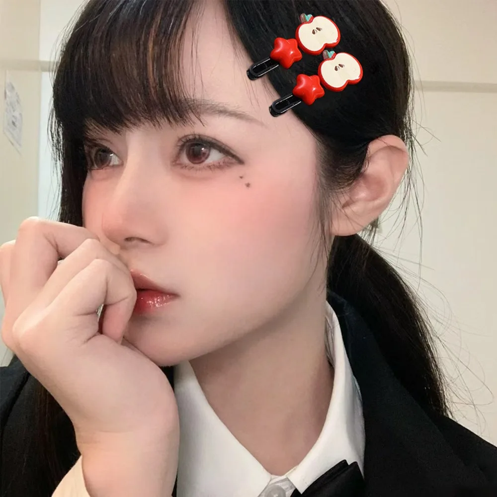 2/8 قطعة Y2K أبل ستار مقاطع الشعر الأحمر الراتنج منقار البط المشابك للنساء الفتيات Kawaii الحلو كول الجانب الانفجارات دبوس إكسسوارات الشعر #2