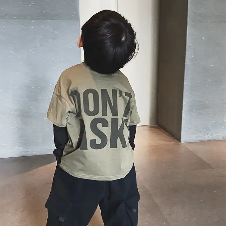 

Boys' Fake Two-Piece T-shirts 2020 Spring and Autumn Long-Sleeved Children's Bottoming Shirt Top Children Clothes