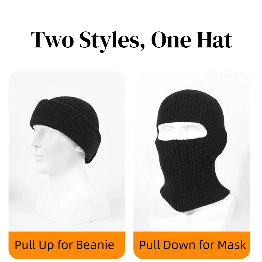 قبعة صغيرة محبوكة بطبقة مزدوجة للجنسين، قناع تزلج شتوي مقاوم للرياح 2 في 1 للتزلج وركوب الدراجات والمشي لمسافات طويلة في الهواء الطلق #3