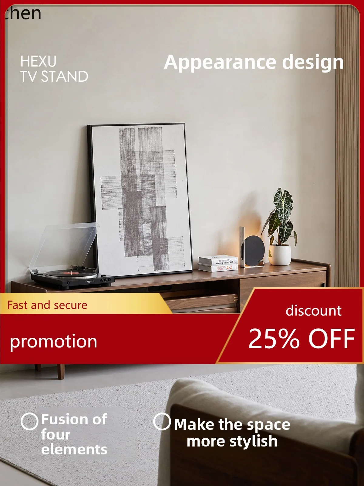 

ZML Furniture All Solid Wood TV Cabinet Living Room Coffee Table Combination Black Walnut Multifunctional Storage Floor Cabinet