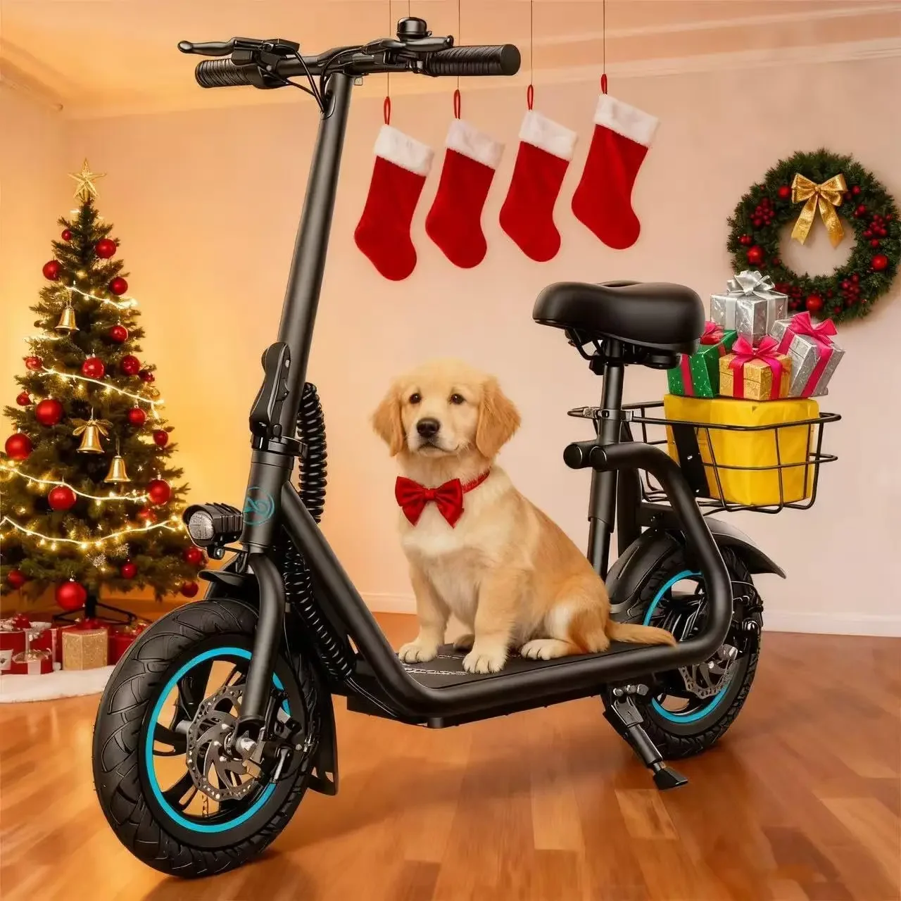 C1 Electric Scooter with Seat for Adults, Foldable Commuter E-Scooter with Basket for Grocery, Pets, and Daily Commute