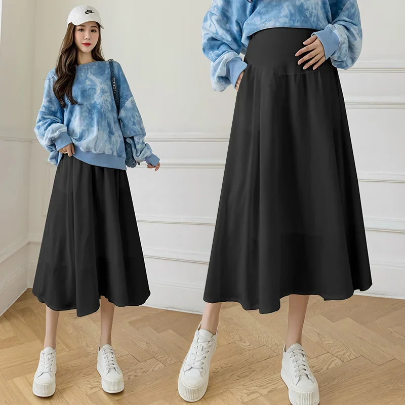 

8265# Spring Summer Thin Chiffon Maternity Long Skirts Elastic Waist Belly A Line Loose Clothes for Pregnant Women Casual