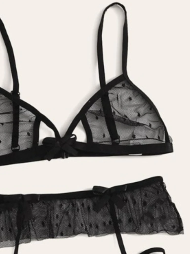 Sexy Bra Set Transparent See Through Bra and Panty Set with Garter Perspective Mesh Lace Lingerie Set Ladies Underwear Set - Image 6