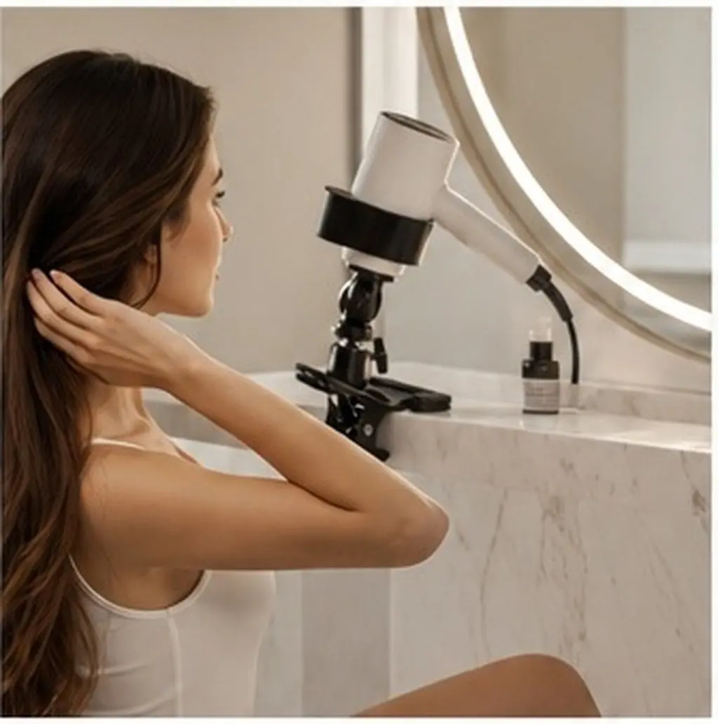 Hair Blow Dryer Holder Countertop Clamp on Stand Hands Free Desktop Clip with for