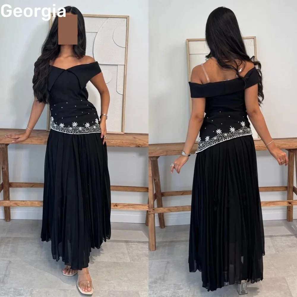 

Beadings Customize A-Line Luxury Dresses Women Off-The-Shoulder Floor-Length Dresses For Prom Zipper Up Black Wedding Dress Wome
