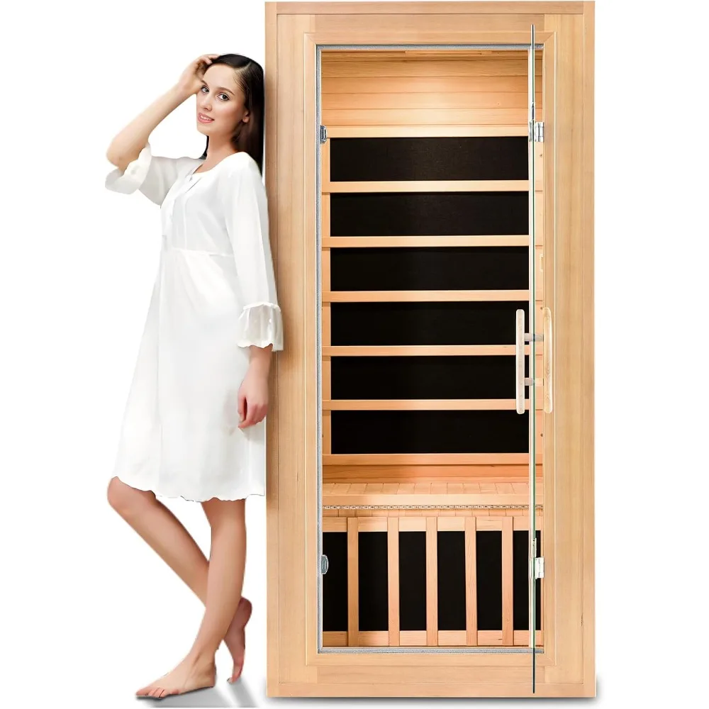 

Far Infrared Sauna for Home with Intelligent Control Panel，Low EMF Heaters Panels，1 Person Hemlock Wood Dry Sauna，Indoor Sauna