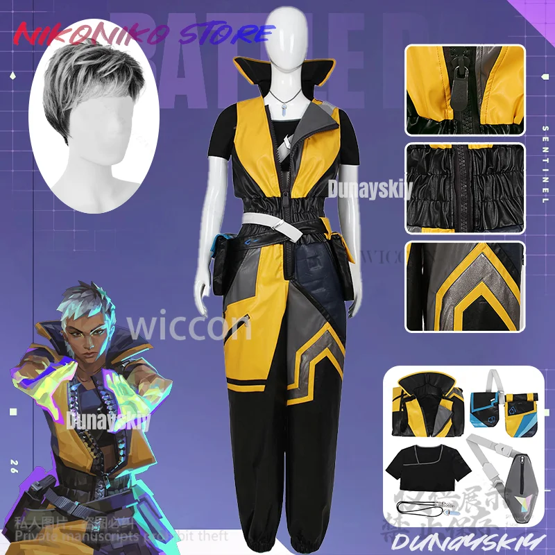 Waylay 코스프레 Anime Game VALORANT Costume Sexy Yellow Black Jumpsuit Uniform Wigs Props Shoes Set Y2K Punk Girls 코스프레