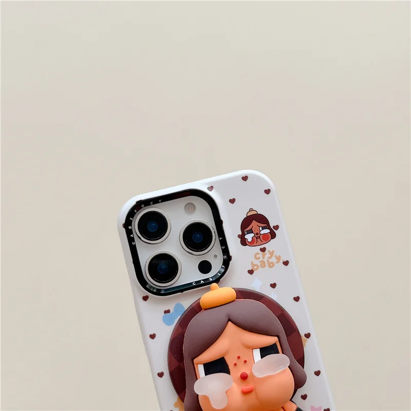 Casing Ponsel Magnetik Motif Kotak-kotak Lucu Korea untuk iPhone 16 Pro 15 14 Pro Max dengan Penyangga untuk Magsafe