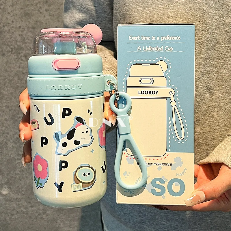 2024 Cartoon Water Cup 316 Stainless Steel Insulated Cup New Female High-Looking Straw Cup Student Cute Portable Cup Gift