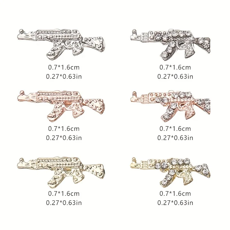 10 stücke ak47 Nail Art Charms mit Strass steinen, 3D Gun Form Nagel Edelstein Zubehör, Nail Art Schmuck für Mädchen Nail Art DIY - 10pcs mix