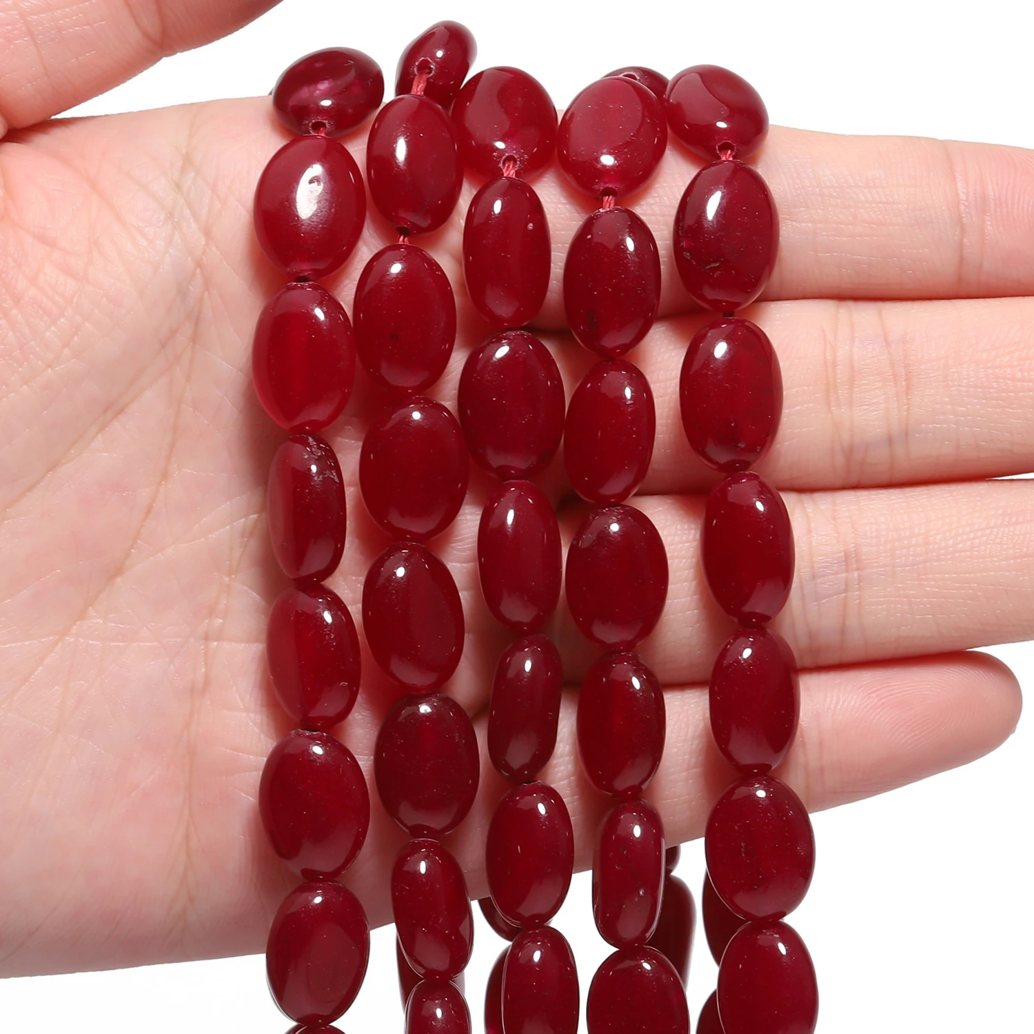 13x10mm Green Red Color Natural Chalcedony Stone Beads Oval Shape Jade Beads for Jewelry Making Handmade DIY Necklace Accessory