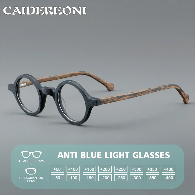 CAIDERONI Retro Round Men's Eyeglass Frame Vintage Acetate Round Frame Fashionable Spring Leg Optical Prescription Men's Glasses
