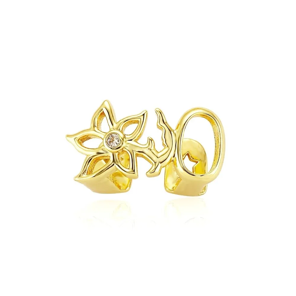 New Universal Hollow Flower Tooth Caps Glossy Hollow Flower Hip Hop Grillz Gold Silver Color Tooth Jewelry Party Wear