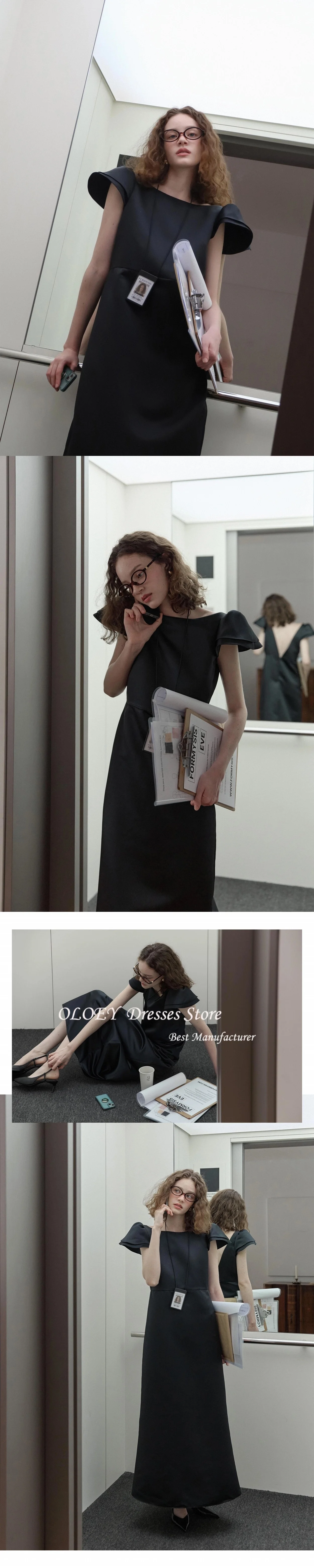 Oloey preto simples vestido de recepção de casamento sessão de fotos chá-comprimento vestidos de noite a linha elegante vestidos de noiva 2026