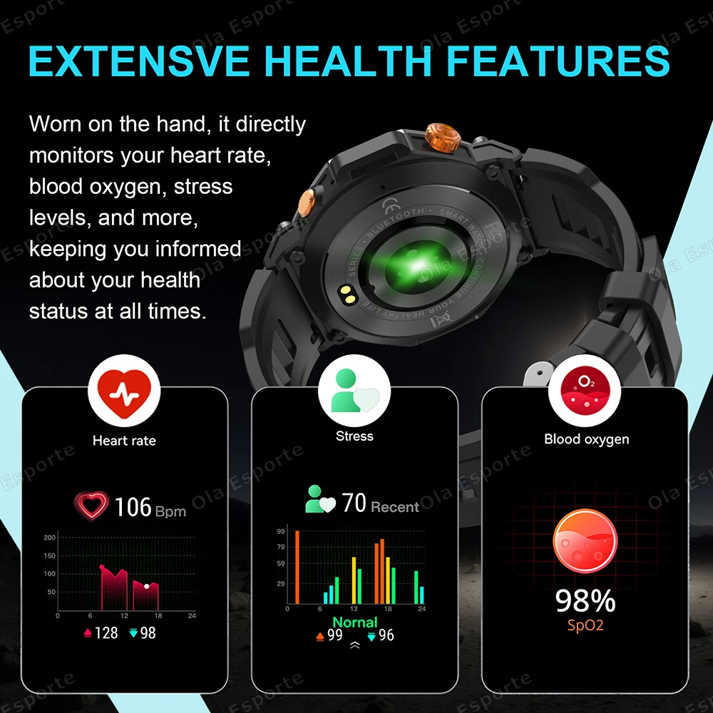 Męski Smartwatch z Lokalizatorem GPS, Ekranem AMOLED, Połączeniami Bluetooth, Wodoodpornością 5ATM, Kompasem, do Aktywności na Zewnątrz, Ponad 100 Sportów, z Możliwością Personalizacji Tarczy