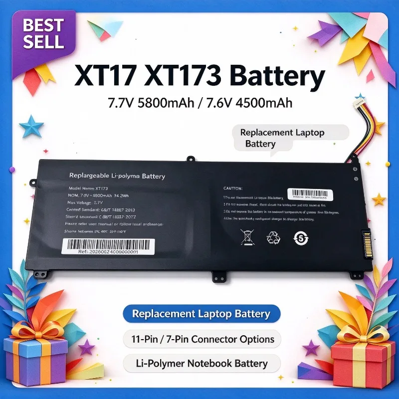 7.7V 5800mAh/7.6V 4500mAh Replacement Laptop Battery for RTDPART XT17 XT173, 11-Pin/7-Pin Connector Options, Li-Polymer Notebook
