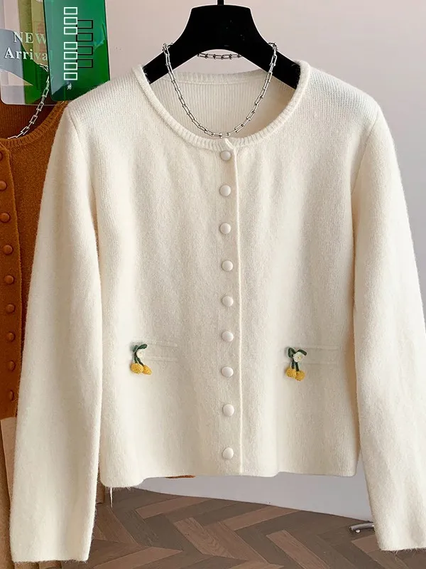 Koreaans Japans high-end groot formaat gebreid open vest dames winter casual verdikte ronde ne-kleur trui Jaet