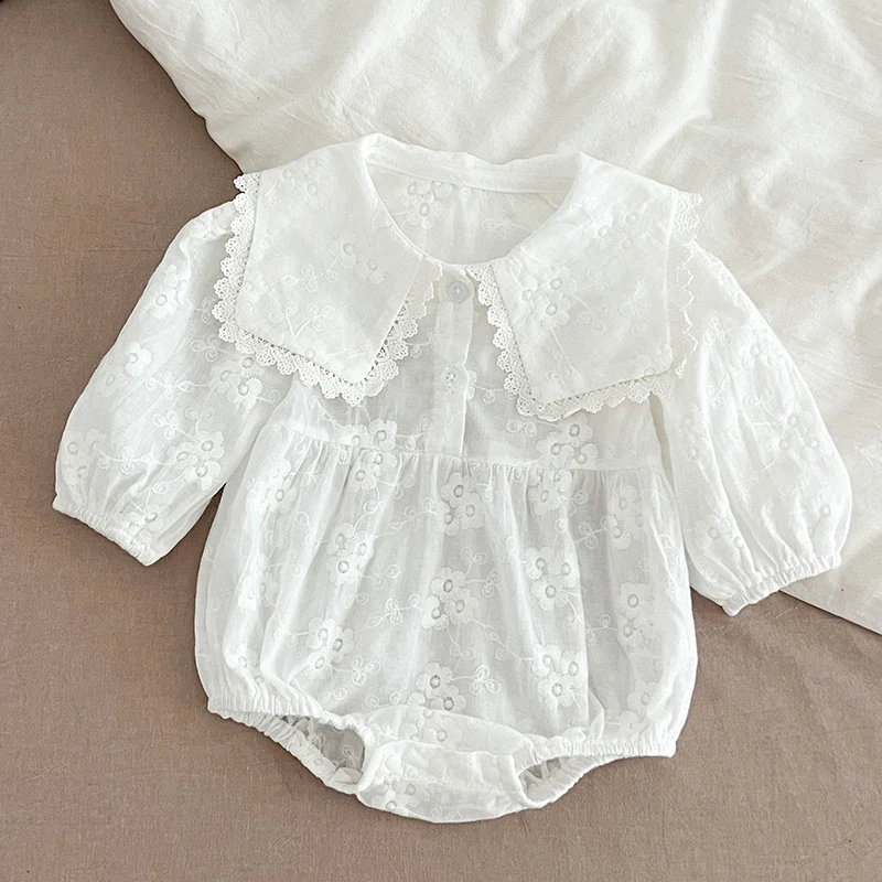 

2024 New Autumn 0-24M Children Clothes Korean Style Climbing Suit Long Sleeved Cotton Embroidery Newborn Baby Girls Bodysuits