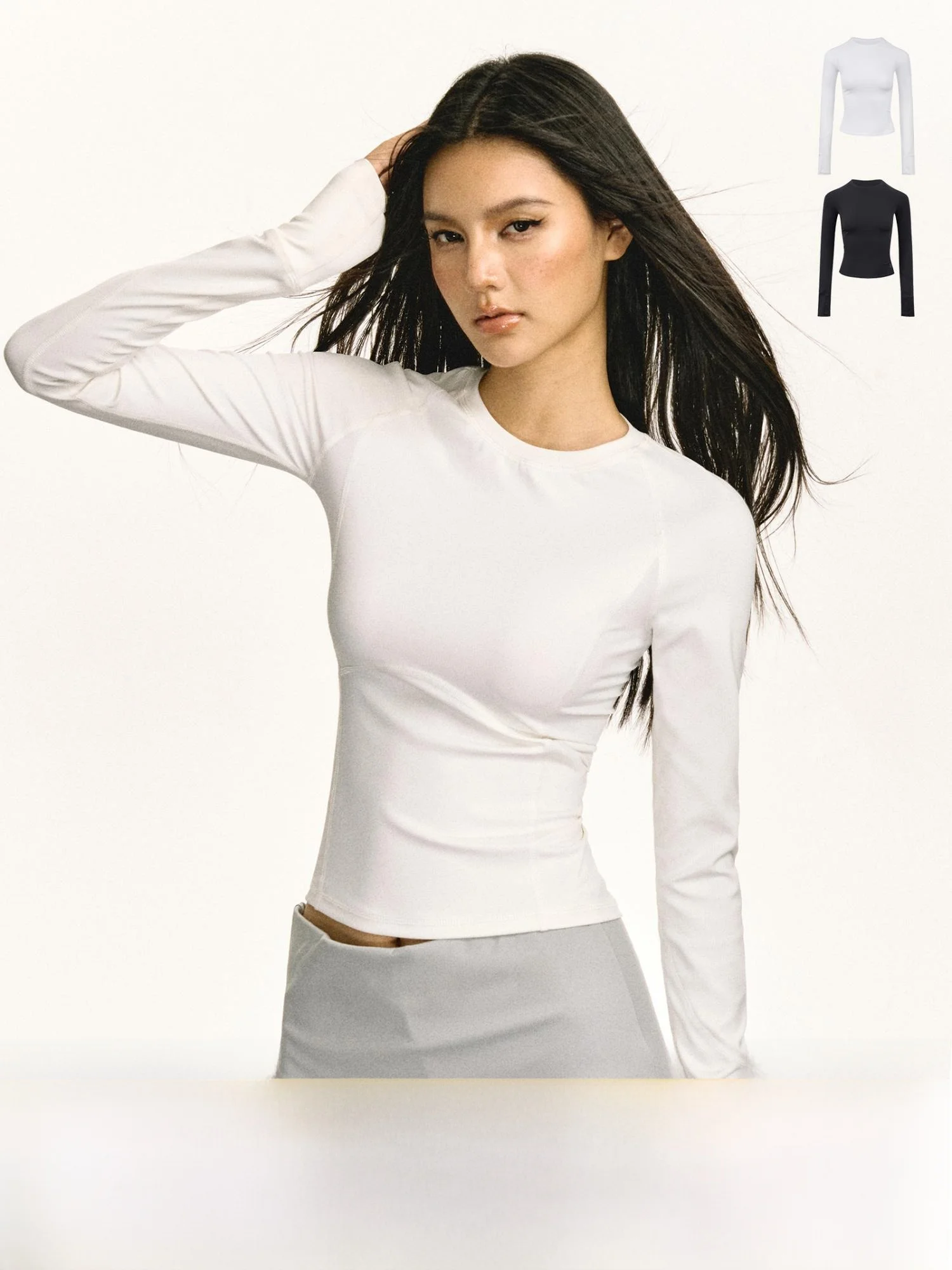 

Ariseism American Retro Dual Color Slim Fit Long Sve T-irt Women's Base Top Autumn New Sle Body ape Enhancing Top