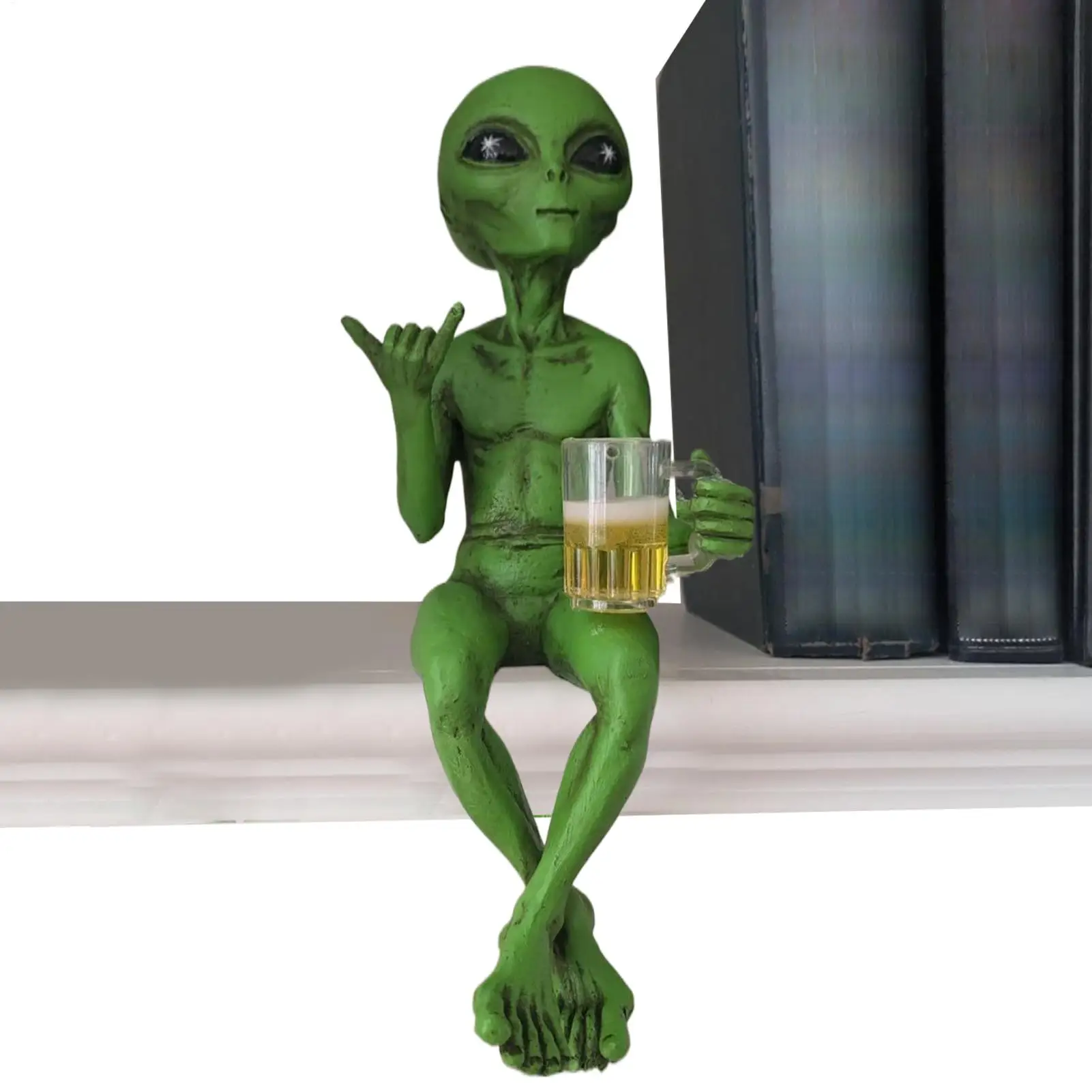 Lustige Alien-Statue, Skulptur, Garten, Landschaftsbau, Hof, Kunst, Ornament, Harz, Bier, Trinken, Alien-Skulptur, Desktop-Dekoration