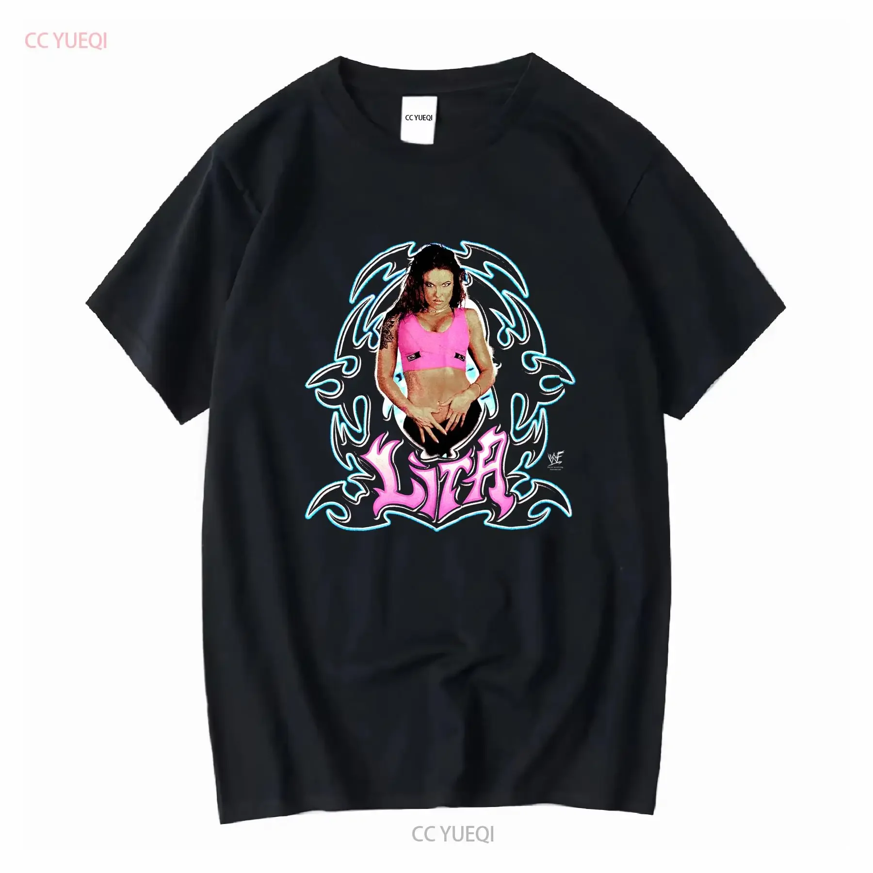 Camiseta WWF Lita Xtreme Beauty 2000 com mangas longas ou curtas, vintage, ligeiramente respirável, estilo streetwear, roupas de designer.