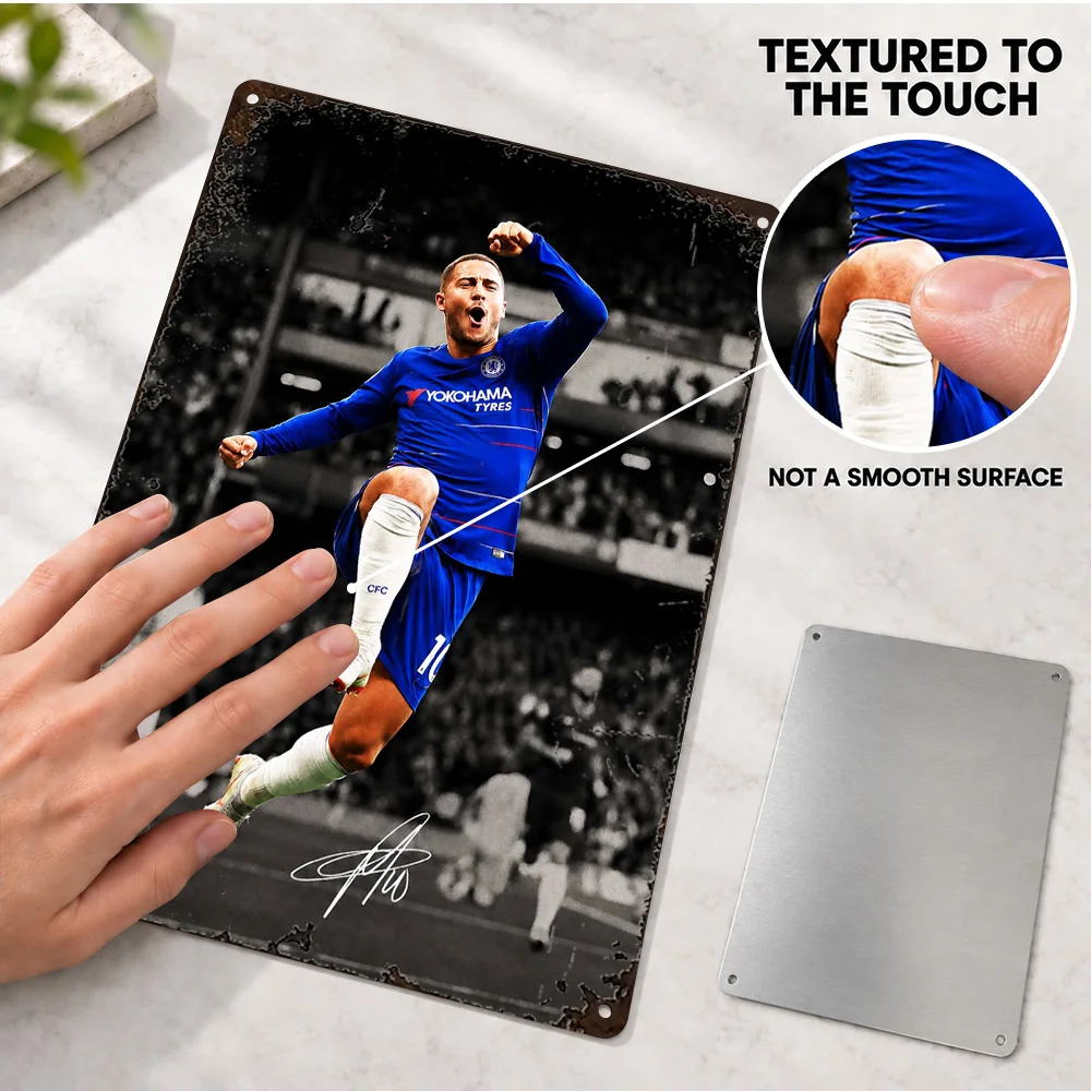 Eden Hazard Football Player Textured Metal Poster Personalized Aluminum Sign Sports Photography Wall Art For Training Studio
