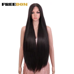 Parrucche sintetiche diritte del merletto di FREEDOM Yaki per le donne parrucca del merletto legata a mano marrone Ombre 36 pollici parte centrale lunga parrucca Cosplay blu rosa
