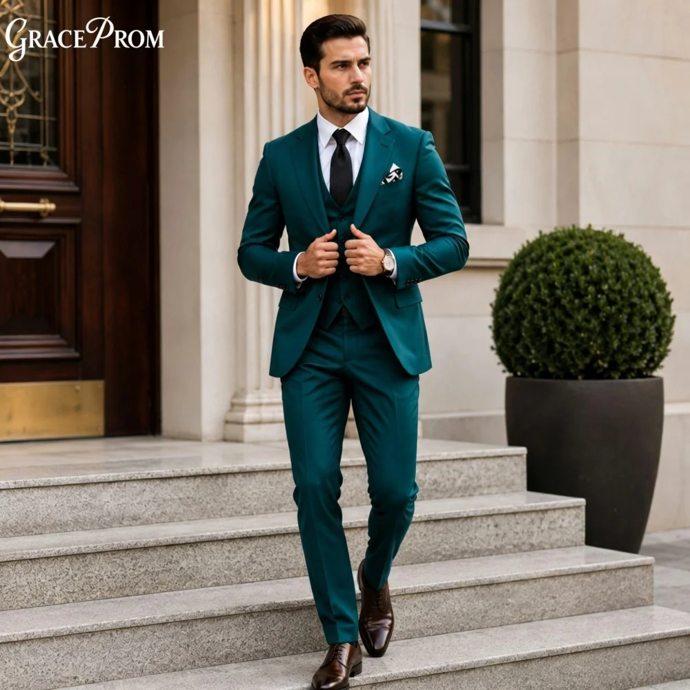 Glamorous Teal Green Men Suit Set 3PCS 2027 For Wedding Formal Business Groom And Best Man Outfit Office Customized Men's Suit