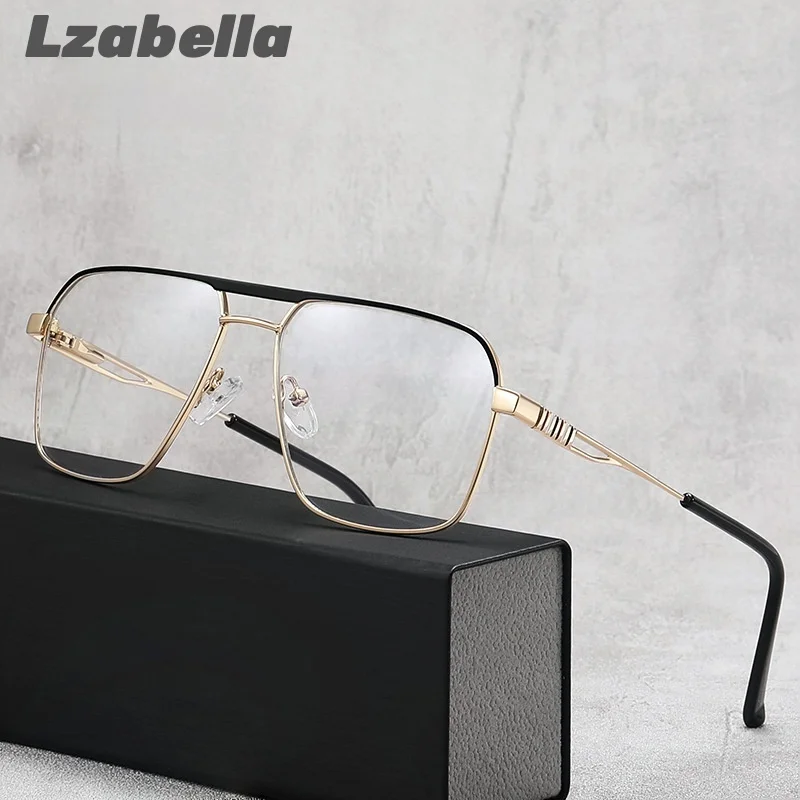 

Lzabella Fashion Double Beam Glasses Frame Men Ultralight Metal Polygon Anti Blue Light Transparent Lens Eyeglasses 91370