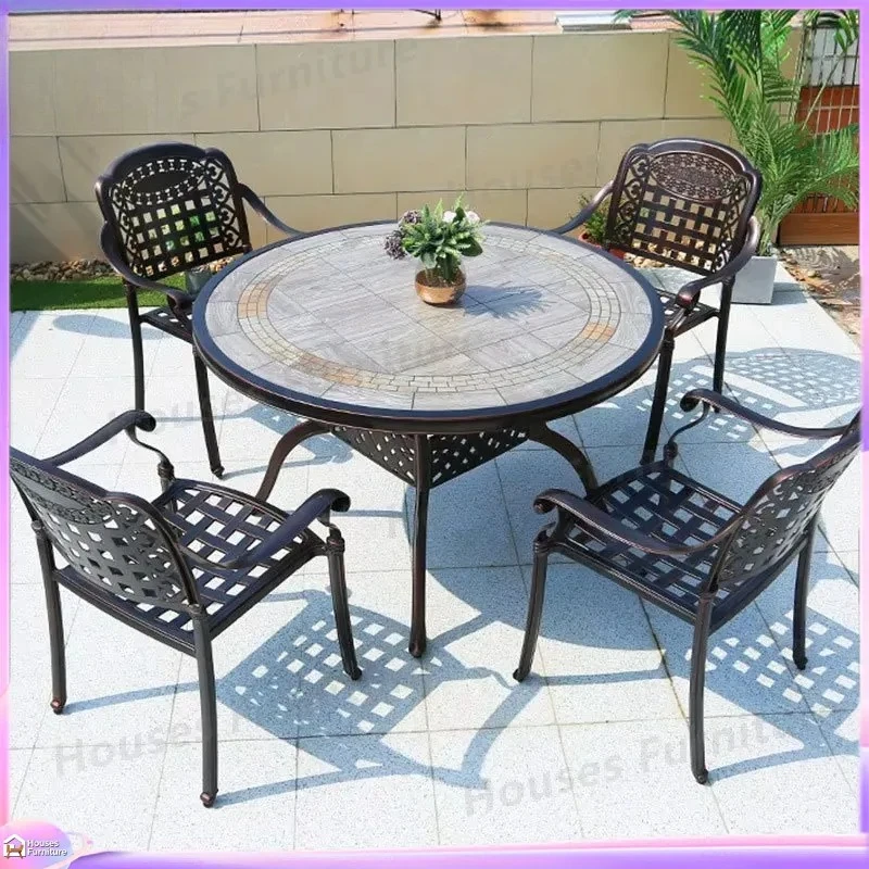 Modern Outdoor Dining Set Aluminum Solid Wood Table and Chairs 4 Person Waterproof Sunproof Garden Patio Furniture Leisure