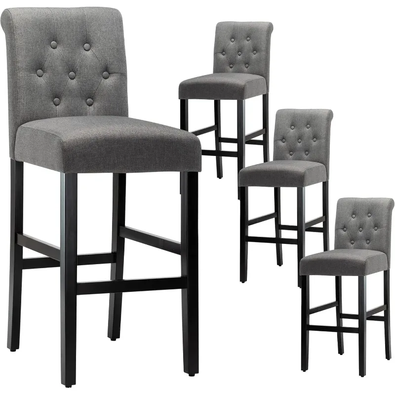 

LSSBOUGHT 30'' Bar Stools Set of 4 Bar Height Chairs with Button Tufted Back for Kitchen Island, Gray