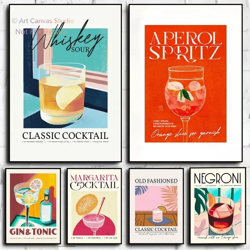 Vintage Cocktail Series Poster Print Canvas Art Pictures for Kitchen Restaurant and Bar Modern Wall Decor Frameless Painting