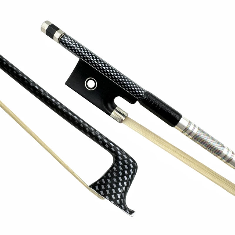 1pcs black Grid carbon Fiber 4/4 violin bow Fiddle Bow ebony frog Natural horsetail horsehair