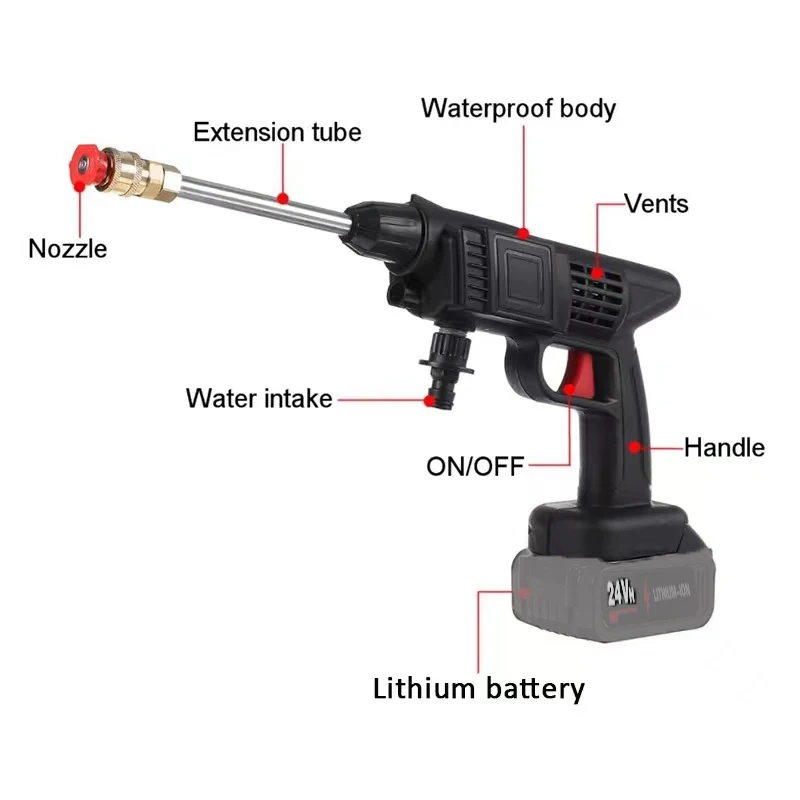 Cordless High Pressure Car Wash Washer Gun Foam Generator Water Gun Spray Cleaner for Car Home Garden Clean