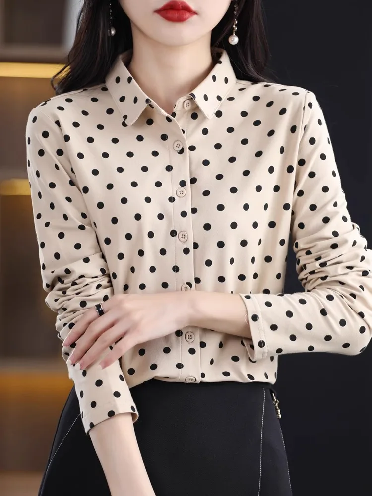 

Ранняя осень, эластичный вязаный женский воротник из чистого хлопка в горошек, длинный све, утягивающий универсальный базовый слой, топ