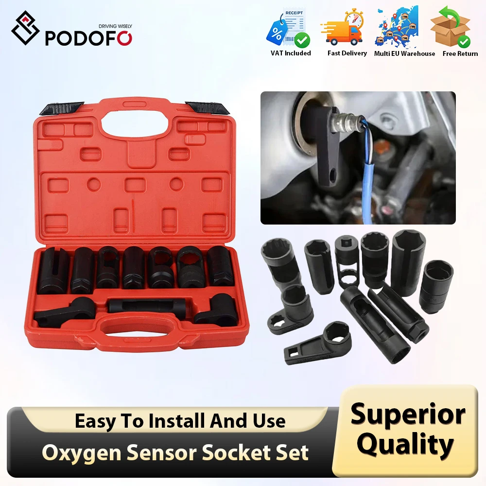 Podofo 10 pièces 1/2 et 3/8 clé de capteur d'oxygène dissolvant d'injecteur pression d'huile manchon d'envoi clé à douille outil de démontage