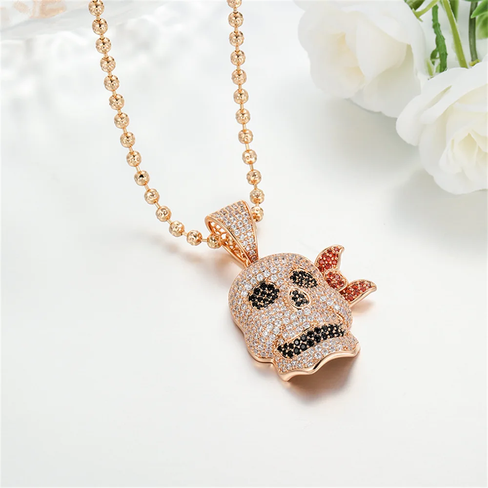 

Унисекс хип-хоп 18-каратного позолоченного медного сплава с подвеской в виде головы черепа и цирконом