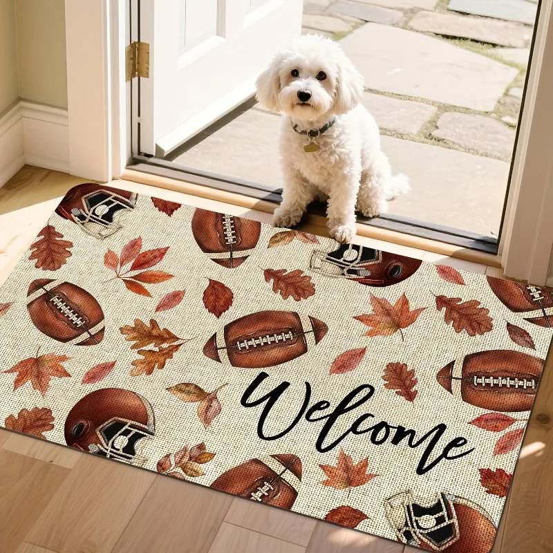 1PC Autumn Brown Rugby Welcome Door Mat Anti Slip Striped Thanksgiving Home Decor Porch Entrance RV Front Door Durable Floor Mat