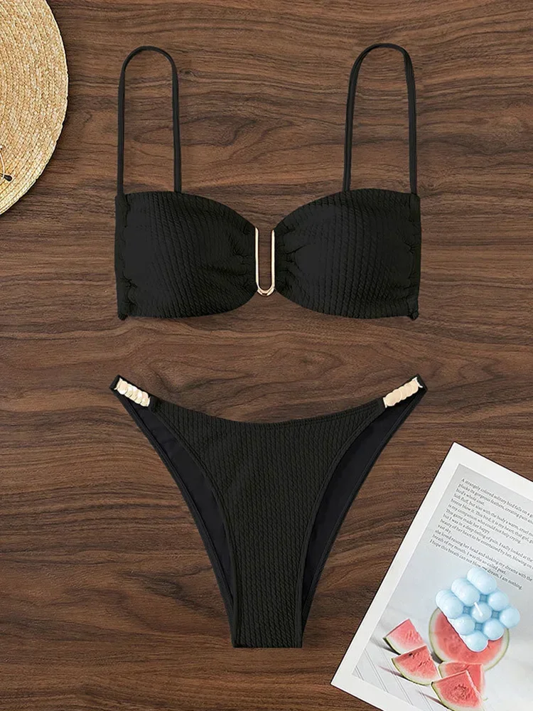 

Sexy Solid Strapless Beach Bikinis 2 Piece Set Women Split Swimsuit High Waist Backless Bikinis 2025 New Summer Sexy Bikinis Set