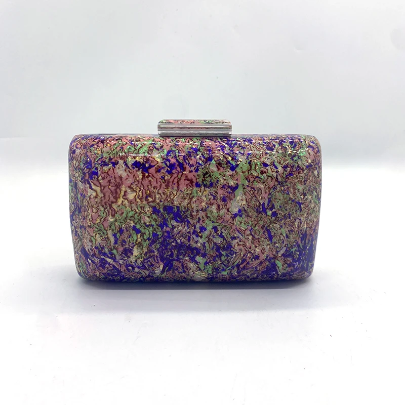 New Luxury Brand Handbags Vintage Acrylic Clutch Purse  Purple Sequins Mini Wallet Wedding Party Shoulder Crossbody Evening Bags