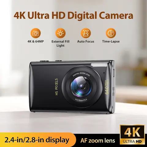 Câmera Digital, Gravação em Ultra Alta Definição 4K, Autofoco, Câmera de Ação, Câmera de 64MP, Suporta Gravação de Vídeo e Fotos
