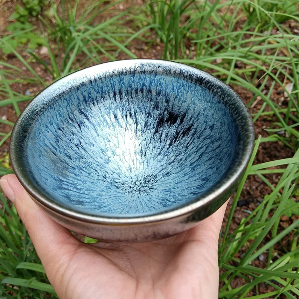 Jianzhan Bloom Tenmokus Tea Cups Bowls 320ml Large Chawan Natural Clay Glaze Kiln Change Pattern Chinese Song Dynasty's Crafts
