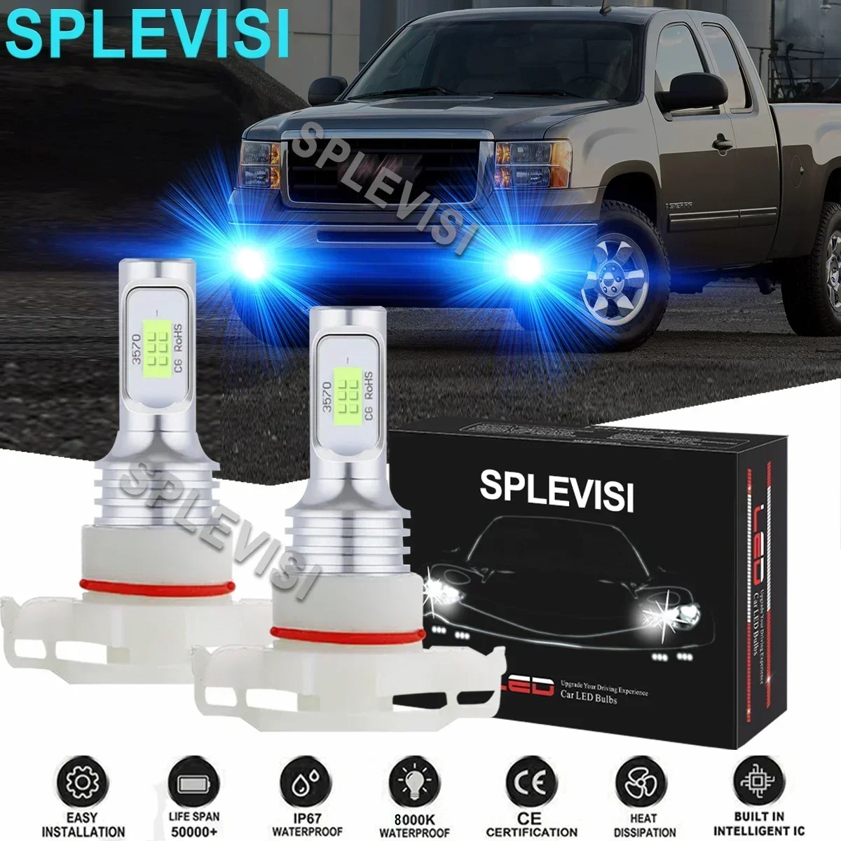 2PCS 8000K Ice Blue Car LED Fog Light Bulbs For GMC Sierra 3500HD 2007-2018  Yukon 2007 2008-2016 Canyon 2015 2016 2017